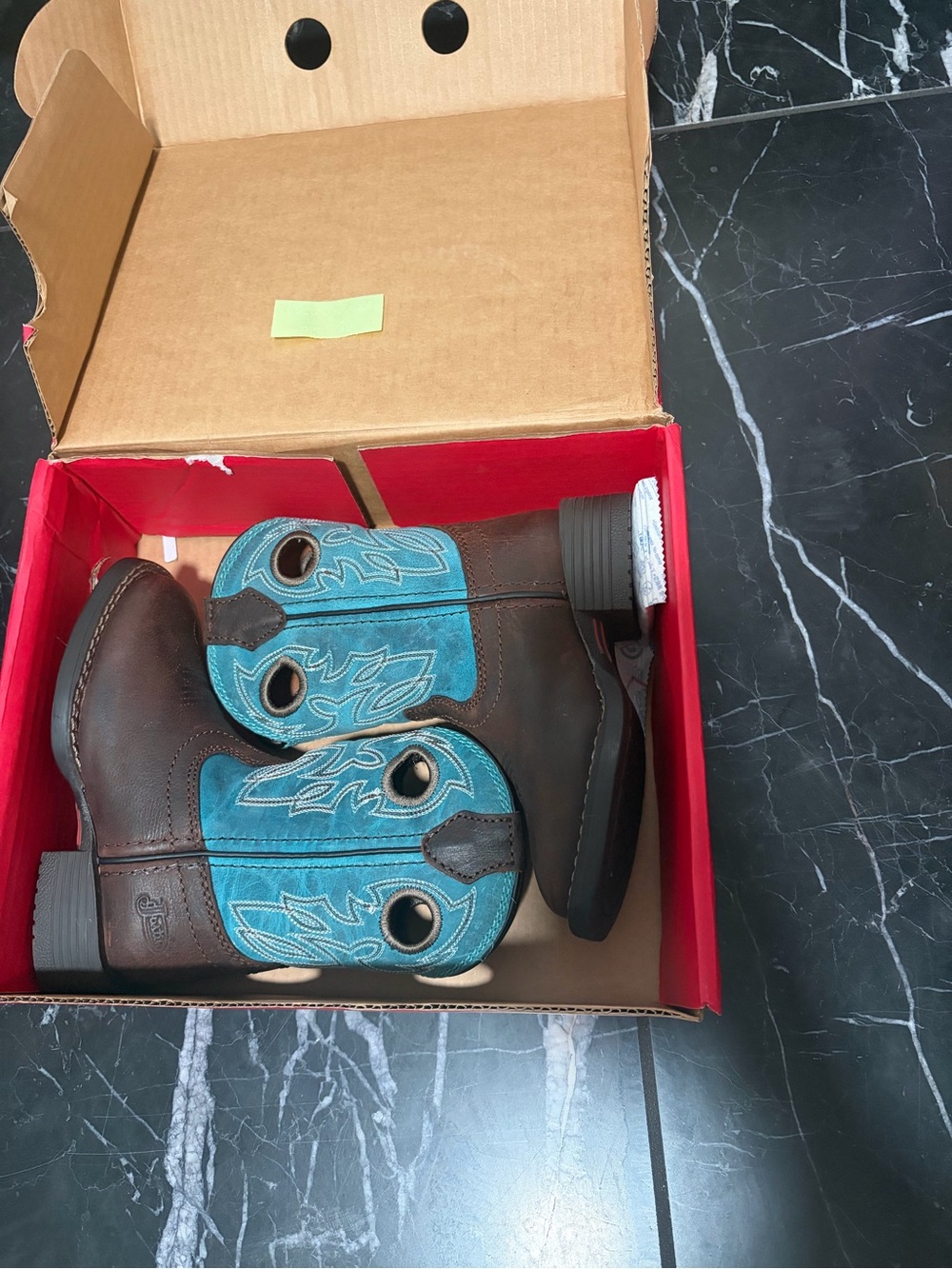 Justin toddler  Brown and Turquoise Pull-On Cowboy Boots size 9